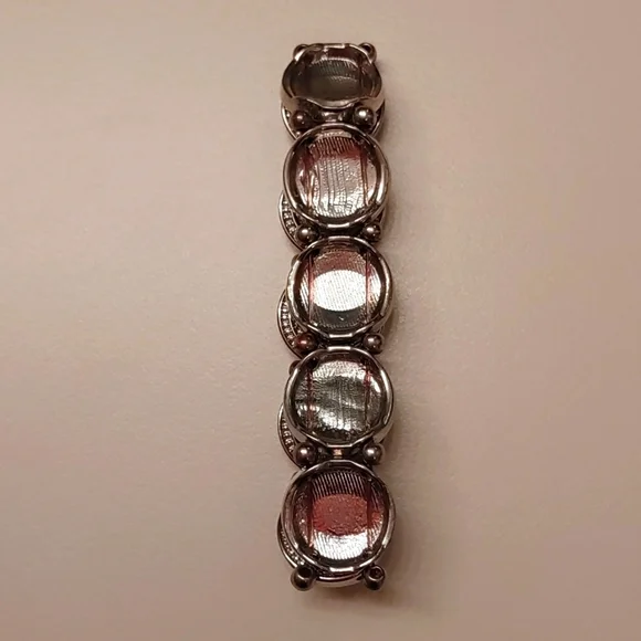2/$30 Silver tone Coin Bracelet with Pink Cat's Eye Stones - Picture 4 of 5